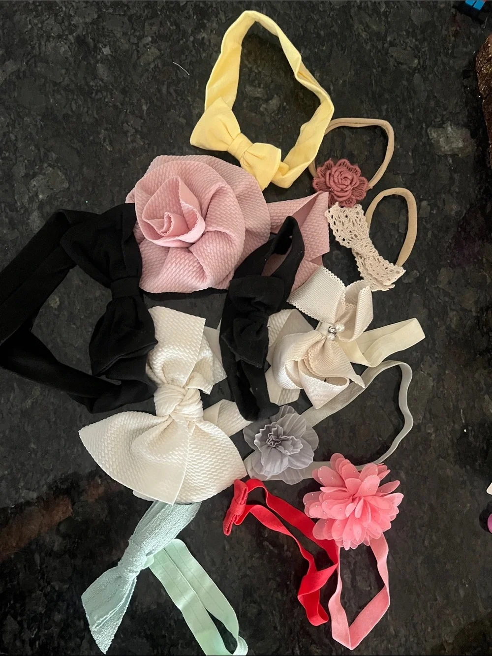 Kids Floral & Bow Headband Set - Pink, Black, Cream, Yellow, Red, Mint, Gray